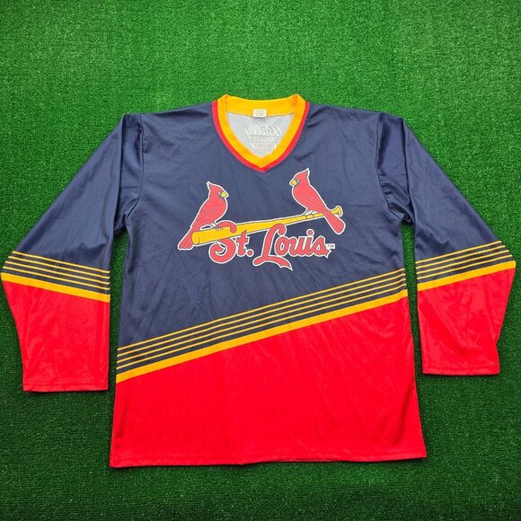 St Louis Cardinals Jersey Mens XL Red Blue MLB Baseball Hockey Long Sleeve - Picture 1 of 12
